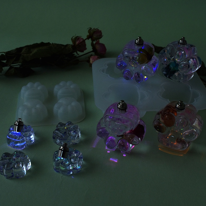 Khuôn Silicone Làm Móc Khóa Bằng Pha Lê Epoxy UV Hình Dấu Chân Mèo