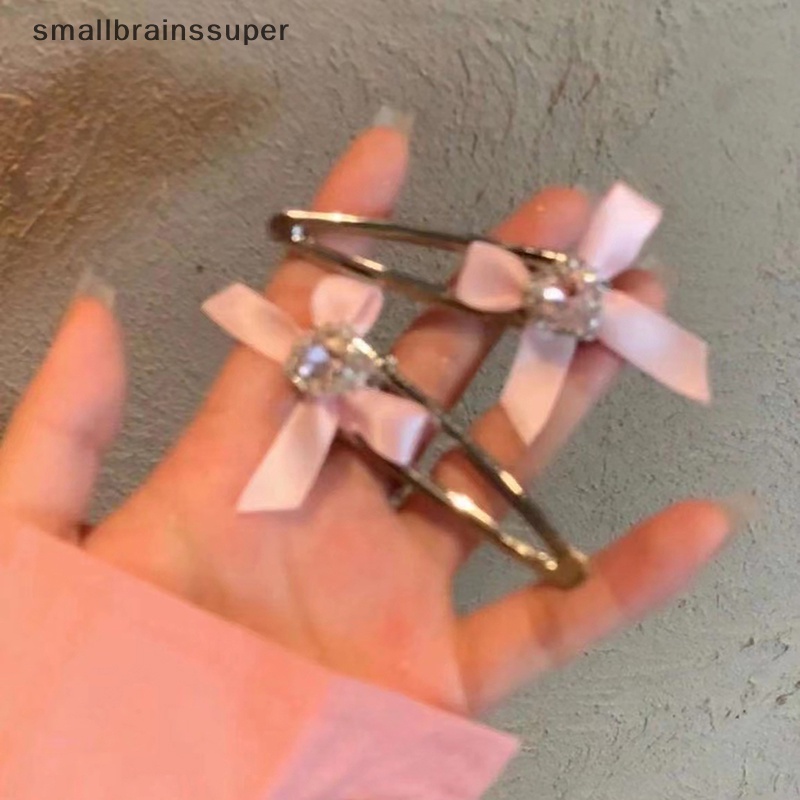 Kẹp Tóc Kim Loại Hình Nơ Đính Pha Lê Xanh Dương / Hồng Phong Cách Gothic Dễ Thương Thời Trang Cho Nữ Y2K SBS