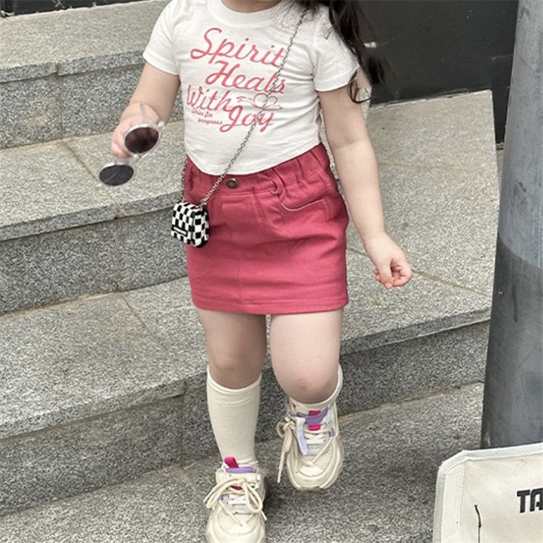 Set Áo Thun Ngắn Tay + Chân Váy Cotton Màu Trơn Thời Trang Mùa Hè Cho Bé Gái