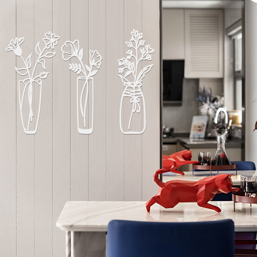 1 Bộ Miếng Dán Tường Tạo Hiệu Ứng 3D Bằng Acrylic Chống Thấm Nước Hình Lọ Hoa / Bướm Độc Đáo Trang Trí Nhà Cửa