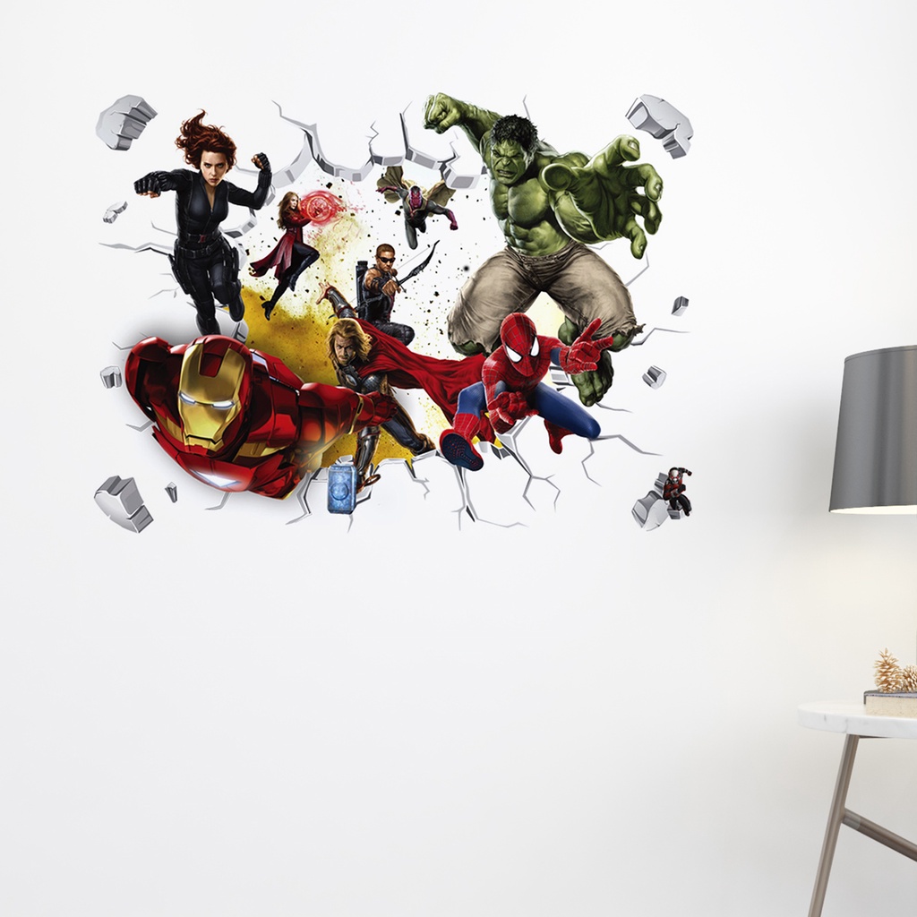 Miếng Dán Tường Bằng PVC Chống Thấm Nước Hình Avengers