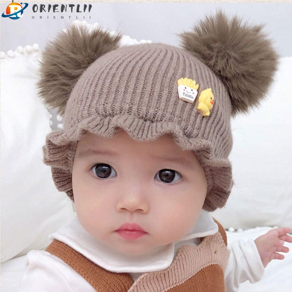 ORIENTLII Mũ beanie Trùm Tai Đính Quả Bông Dễ Thương Cho Bé