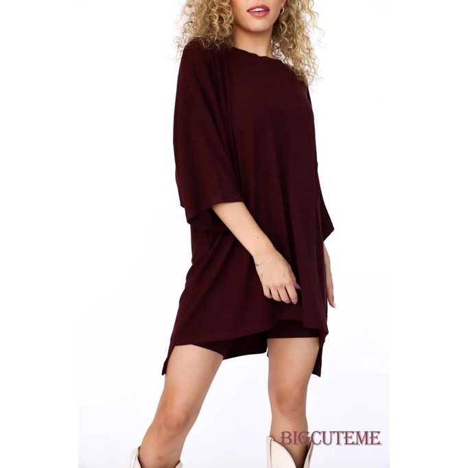 Set Áo Thun Tay Lỡ 3 / 4 + Quần Short Dáng Rộng Màu Sắc Đơn Giản Thời Trang Mùa Hè Cho Nữ