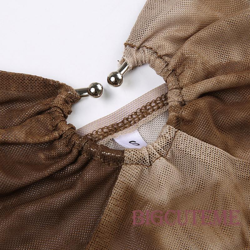 [] - Áo Lưới Camisoles Mỏng In Họa Tiết Trái Tim Khóa Kim Loại Cho Nữ