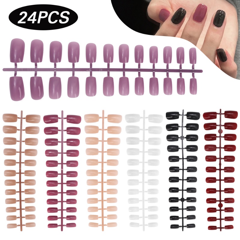 Set 24 / 100 Móng Tay Giả Ngắn Màu Sắc Đơn Giản Có Thể Tháo Rời Cho Nữ