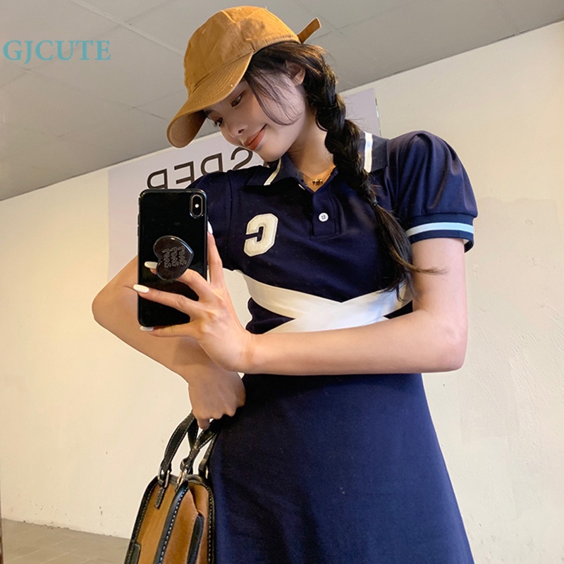 Đầm Mini Cổ Bẻ In Chữ Đơn Giản Thời Trang Mùa Hè Cho Nữ WTD