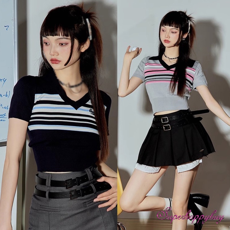 Áo Thun Nữ Tay Ngắn Họa Tiết Sọc Ngang Thời Trang