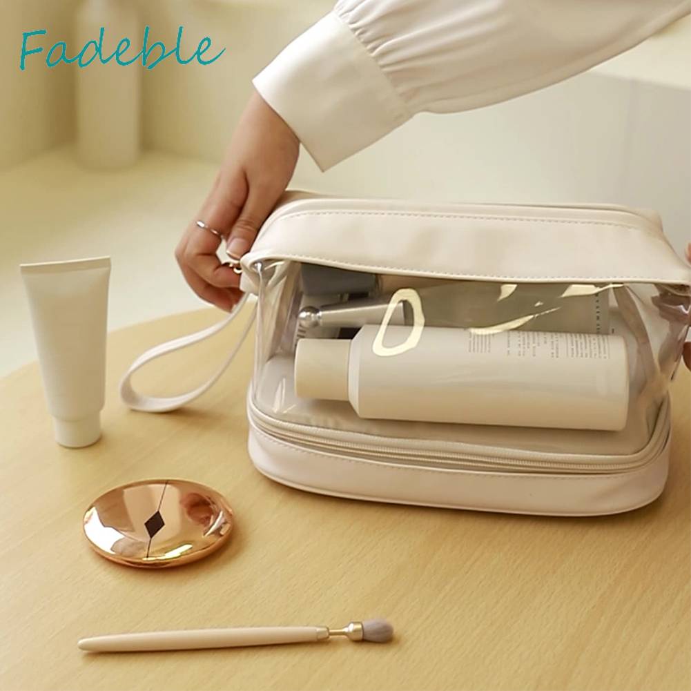 Túi Đựng Mỹ Phẩm Da PU Hai Lớp Đa Năng Có Khóa Kéo Cho Nữ