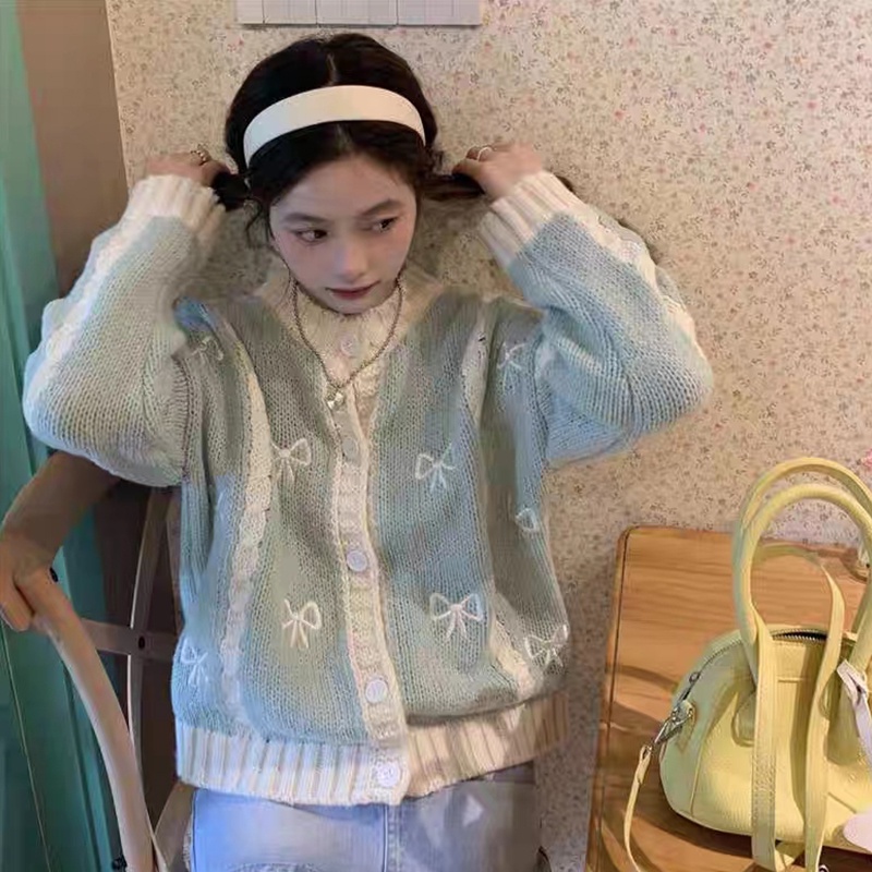 Áo Khoác Cardigan Dệt Kim Dáng Rộng Mềm Mại Thêu Họa Tiết Xinh Xắn