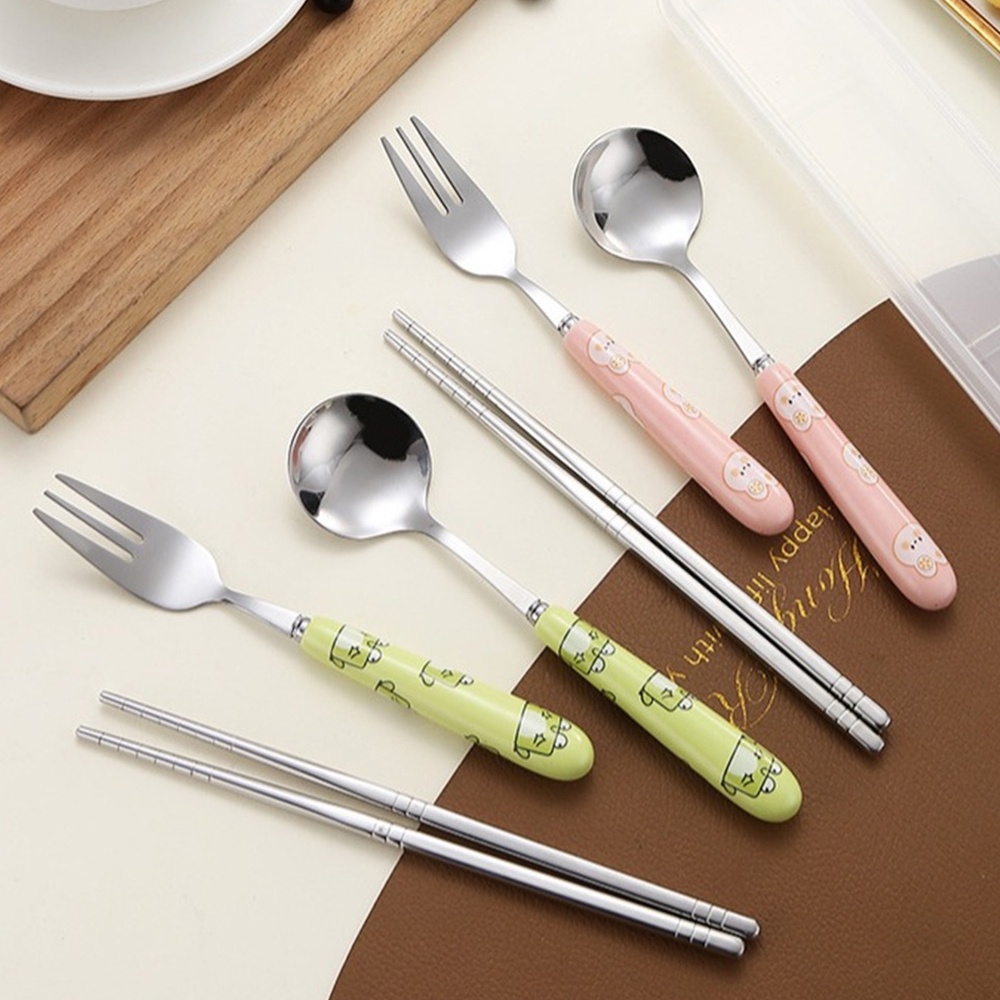 Bộ 3 Món Muỗng Đũa Nĩa Bằng Thép Không Gỉ Hình Ếch Dễ Thương