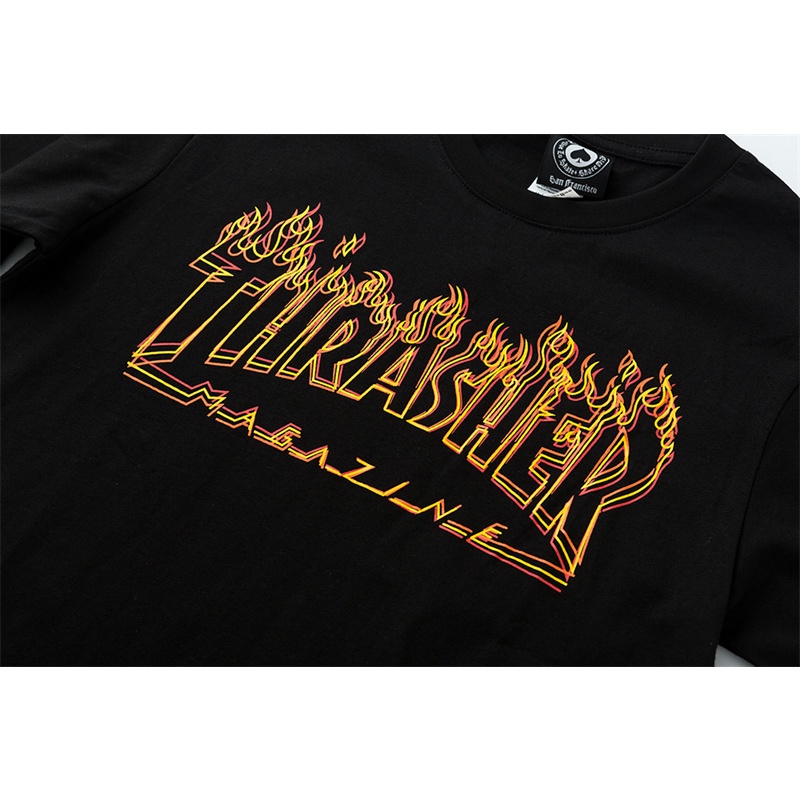 Áo Thun Cotton Tay Ngắn In Chữ Thrasher Và Ngọn Lửa Thời Trang Đường Phố Cho Nam Và Nữ Mã Số 543