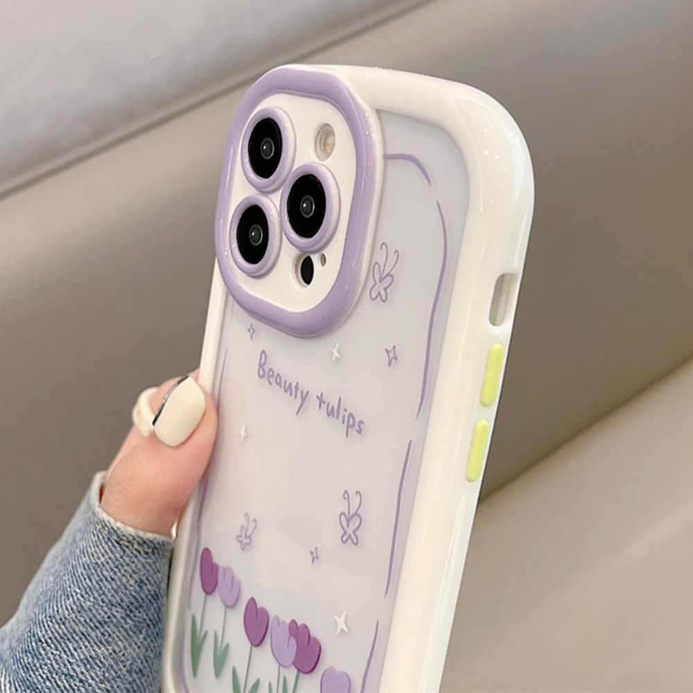 Ốp Điện Thoại TPU Mềm Chống Sốc Họa Tiết Hoa Tulip Bảo Vệ Ống Kính Máy Ảnh Cho IPhone 11 12 13 14 Pro Max