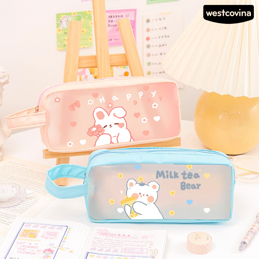 [WSTN]✎Túi Đựng Bút Trong Suốt Chống Bụi Sức Chứa Lớn In Họa Tiết Hoạt Hình Dễ Thương Dùng Hàng Ngày