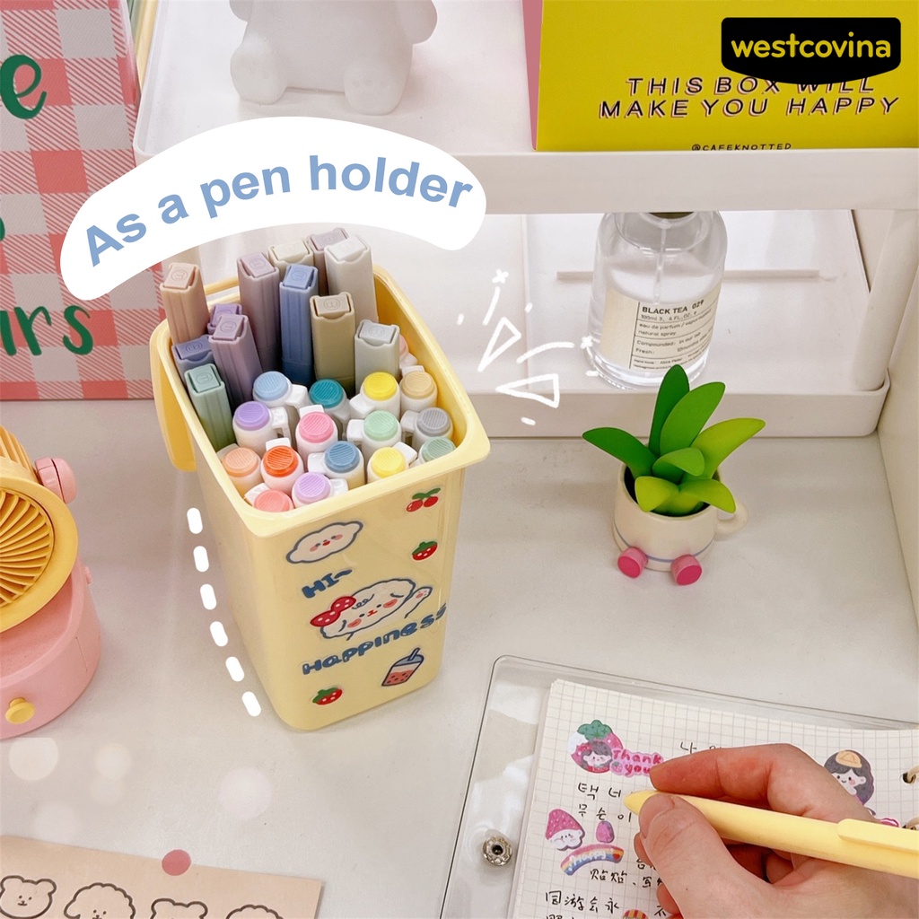 [WSTN] [WSTN]✎Thùng Rác Để Bàn Cỡ Lớn In Họa Tiết Hoạt Hình Có Nắp Đậy Tiện Dụng Ốp