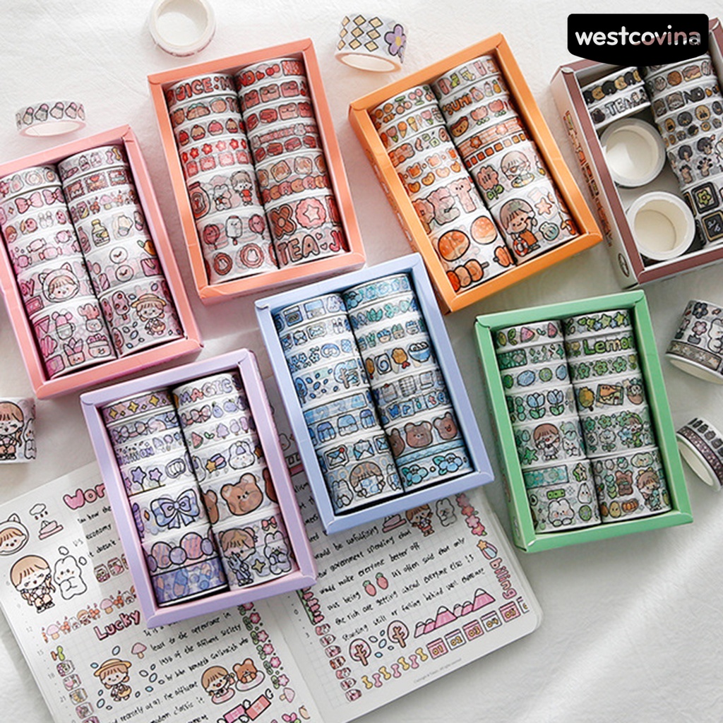 [WSTN]✎1 Bộ Băng Keo Giấy Washi Tự Dính Họa Tiết Hoạt Hình Dễ Thương DIY