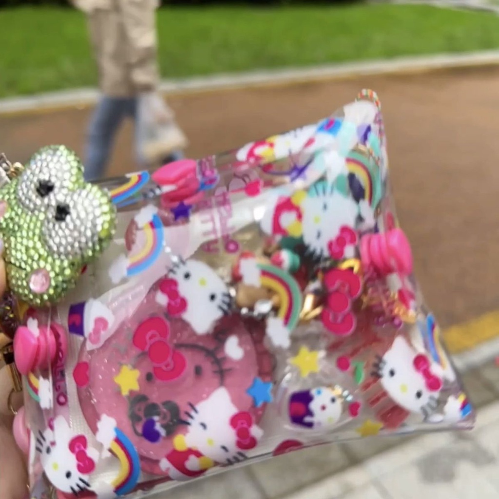 Túi Đựng Chìa Khóa / Thẻ / Tai Nghe Bằng pvc Trong Suốt In Họa Tiết Hellokitty Dễ Thương Ốp