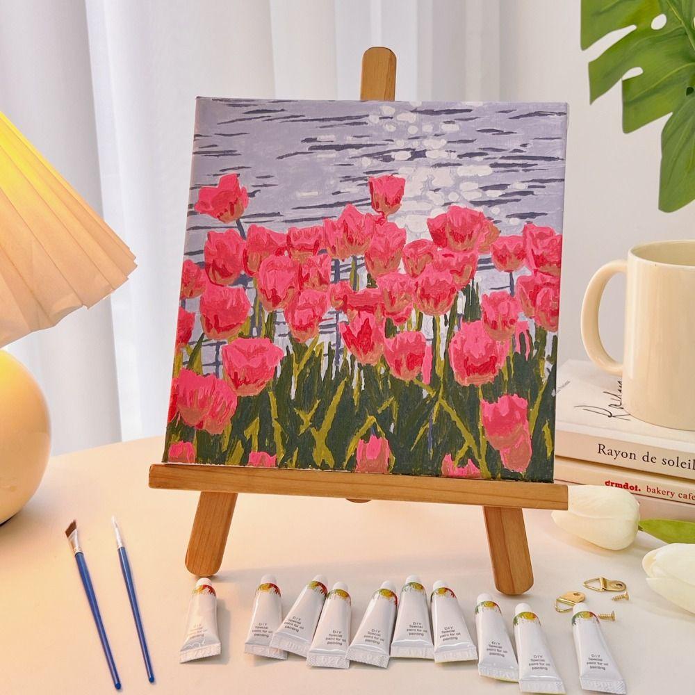 PEWANY Bộ Dụng Cụ Vẽ Tranh Sơn Dầu DIY Hình Hoa Tulip Bằng Vải Acrylic Dành Cho Trẻ Em