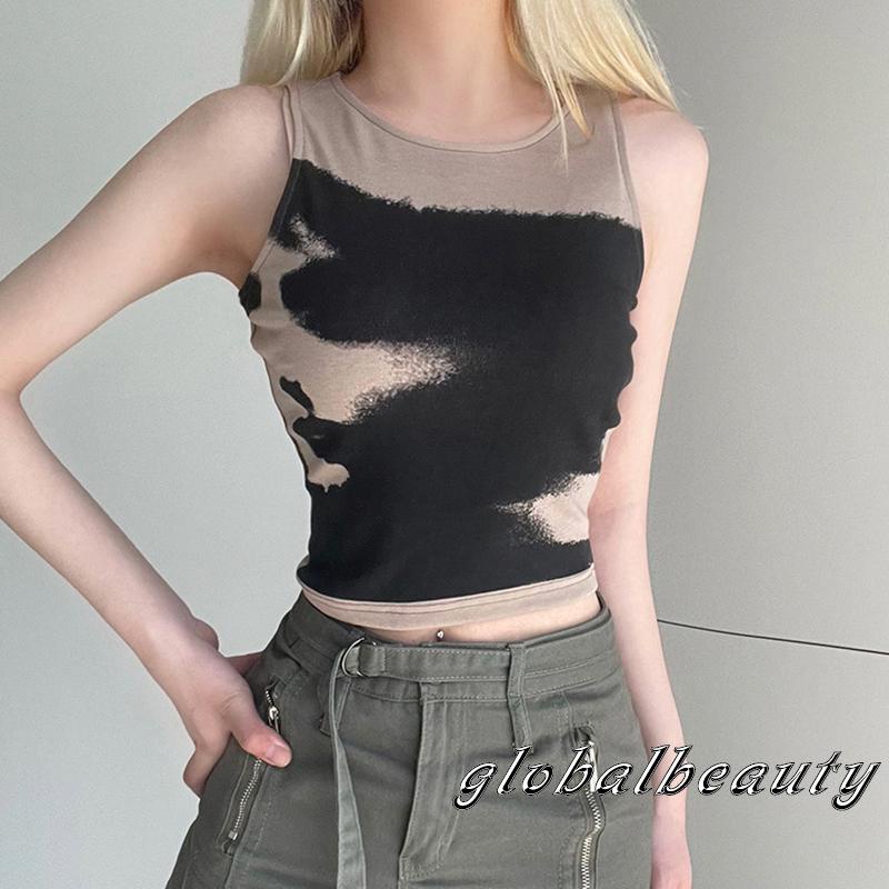 Áo Croptop Không Tay In Họa Tiết Chân Dung Trừu Tượng Thời Trang Mùa Hè Cho Nữ