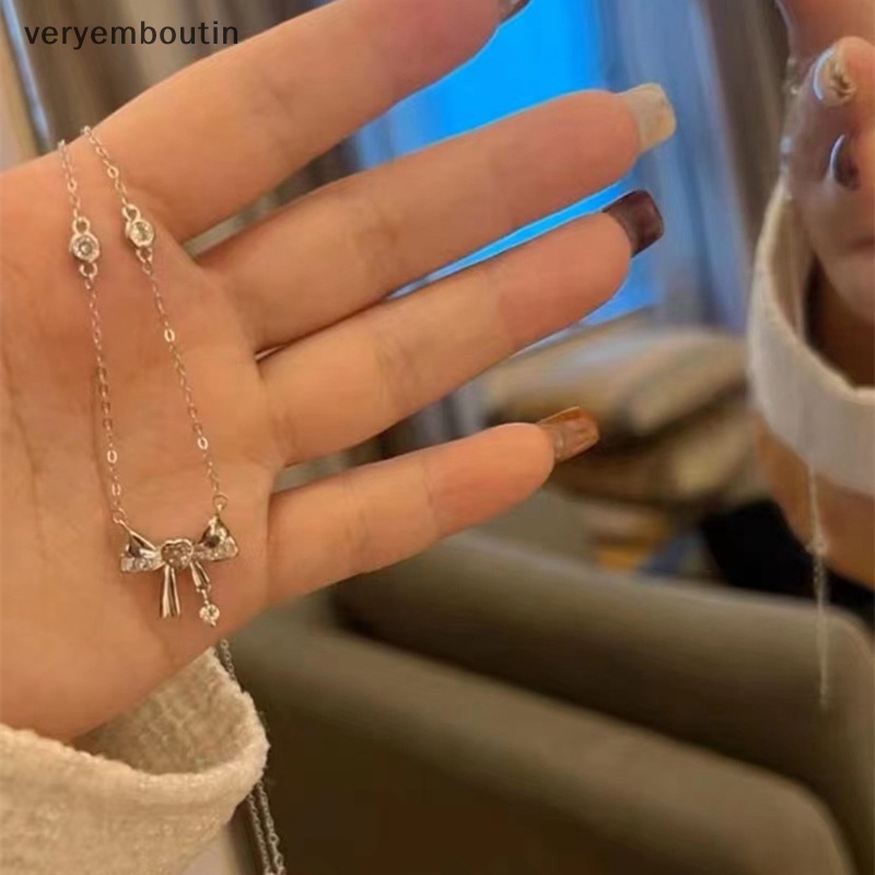 Dây Chuyền Bạc Mặt Hình Nơ / Trái Tim Đính Đá Zircon Màu Hồng Ngọt Ngào Thời Trang Cho Nữ