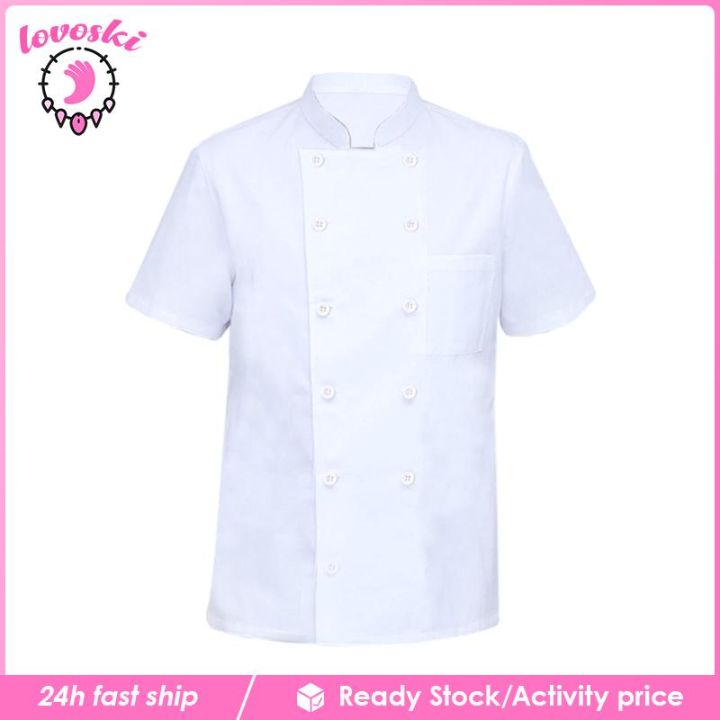 Áo Đồng Phục Đầu Bếp Nhà Hàng Tay Ngắn Bằng Vải Cotton Phối Lưới Unisex