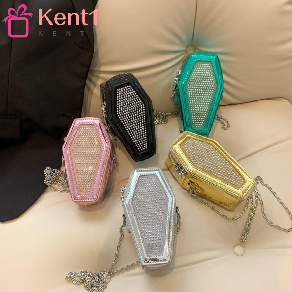 KENT1 Túi Đeo Chéo Hình Quan Tài Đính Đá Phong Cách Gothic Thời Trang Cho Nữ