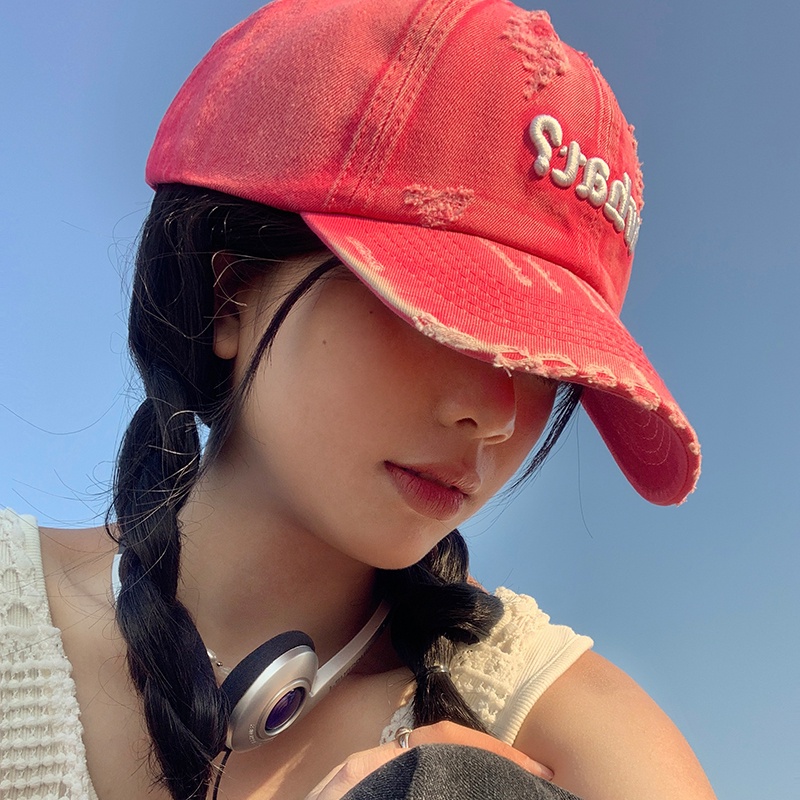 Mũ Lưỡi Trai Mềm Khoét Sâu Màu Đỏ Phong Cách Retro Mỹ Cho Nữ