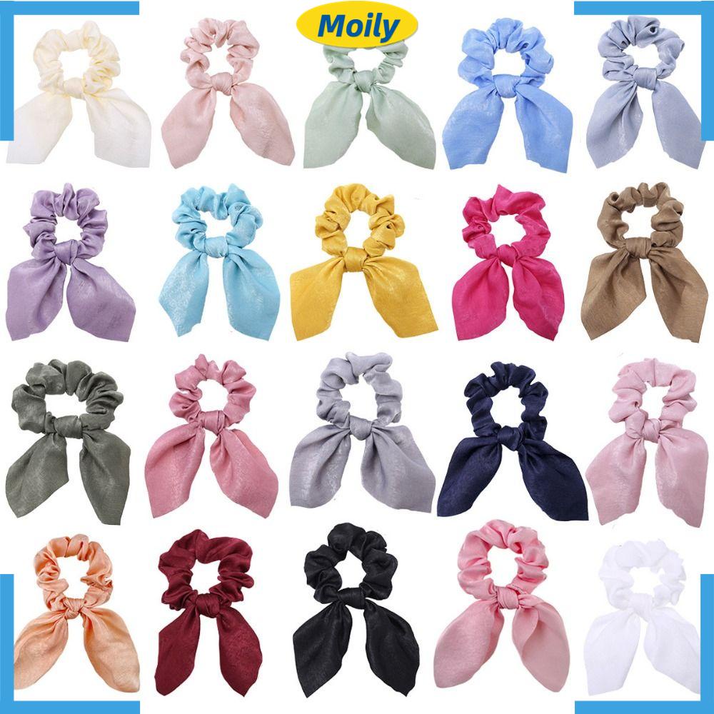 MOILYVN Set 5 Dây Cột Tóc Co Giãn Đính Nơ Màu Trơn Dành Cho Nữ