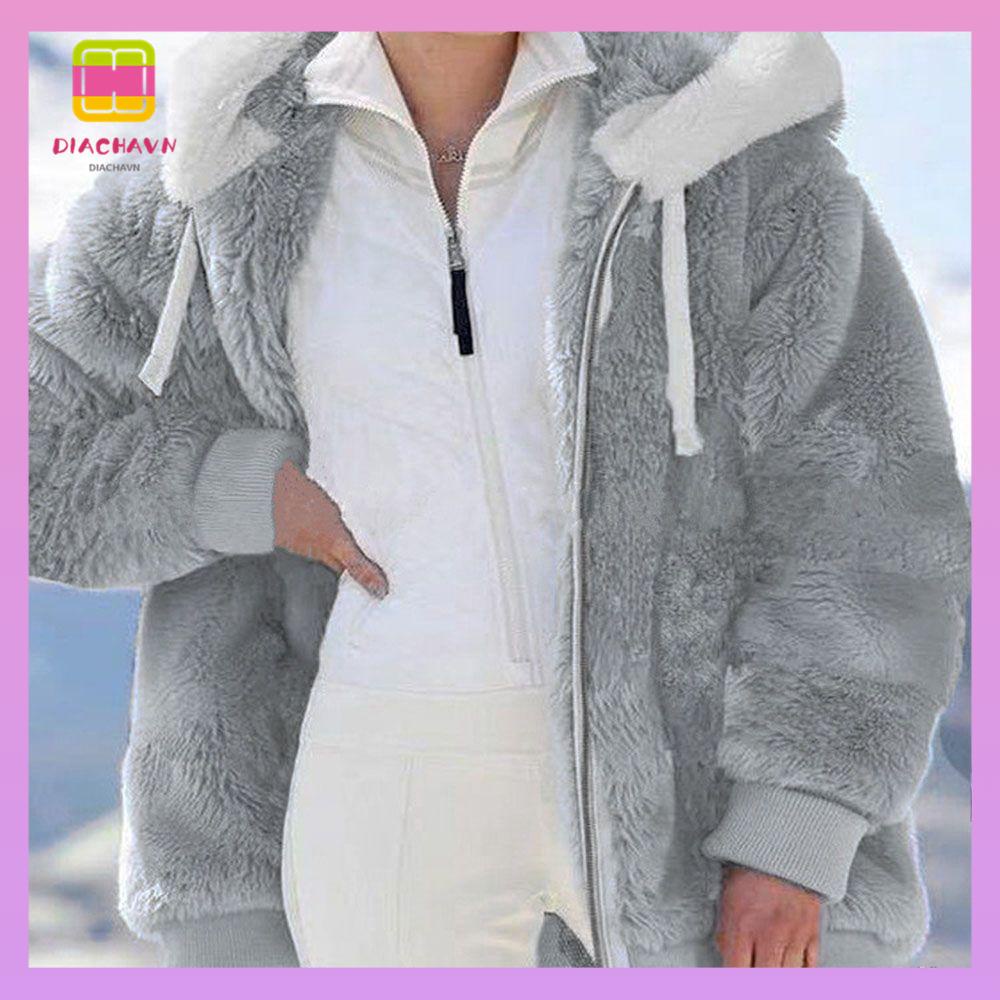 DIACHAVN Áo Khoác Dáng Rộng Có Mũ Trùm Thời Trang