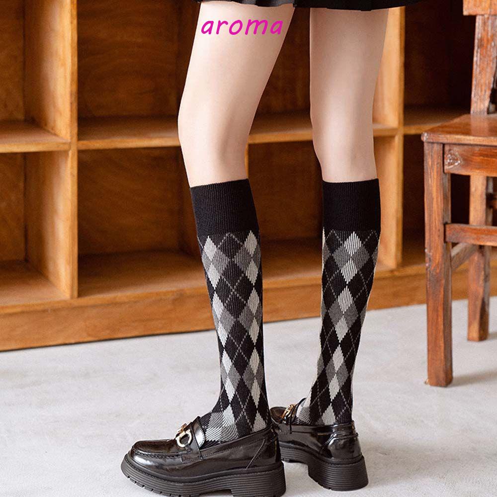 AROMA Vớ Cotton Cổ Cao Họa Tiết Trái Tim Phong Cách Harajuku Cho Nữ