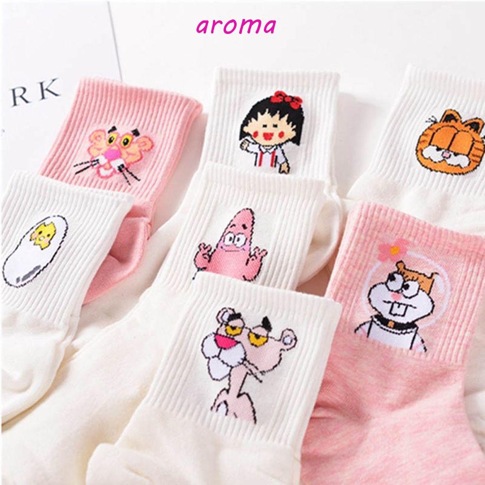 AROMA Vớ Cotton Thấm Hút Mồ Hôi In Hình Báo Hồng / Maruko Đáng Yêu Thanh Lịch Cho Nữ