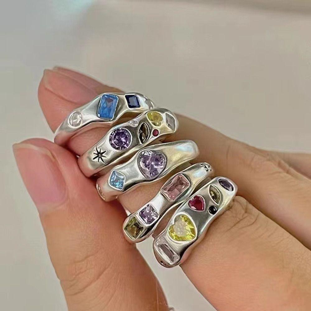 OSIER1 Set 5 Nhẫn Hở Bằng Kim Loại Nhiều Màu Sắc Có Thể Điều Chỉnh Kpop Thời Trang Cho Nữ