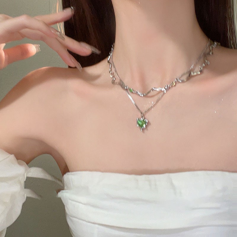 Vòng cổ Đính Đá Zircon Màu Xanh Lá Sang Trọng Thời Trang Cho Nữ