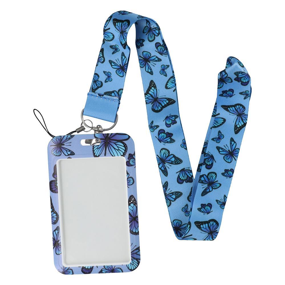 CHOOKEY Giá Đỡ Thẻ ID / Huy Hiệu Có Dây Đeo Cổ Hình Bướm Xanh Dương Cho Văn Phòng