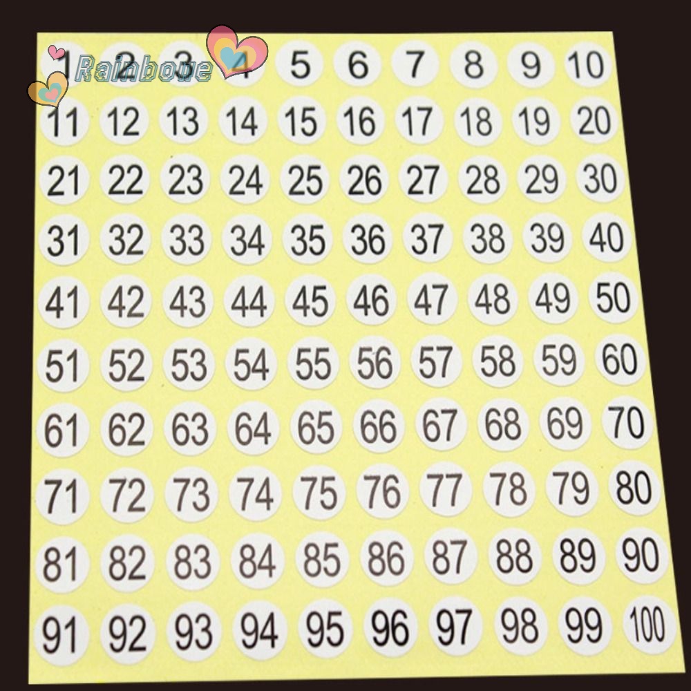 RAINBOW Bộ 30 Tờ 30 Miếng Dán Đánh Dấu Số 1 Đến 100 0.4 Inch Chống Thấm Nước Tiện Dụng