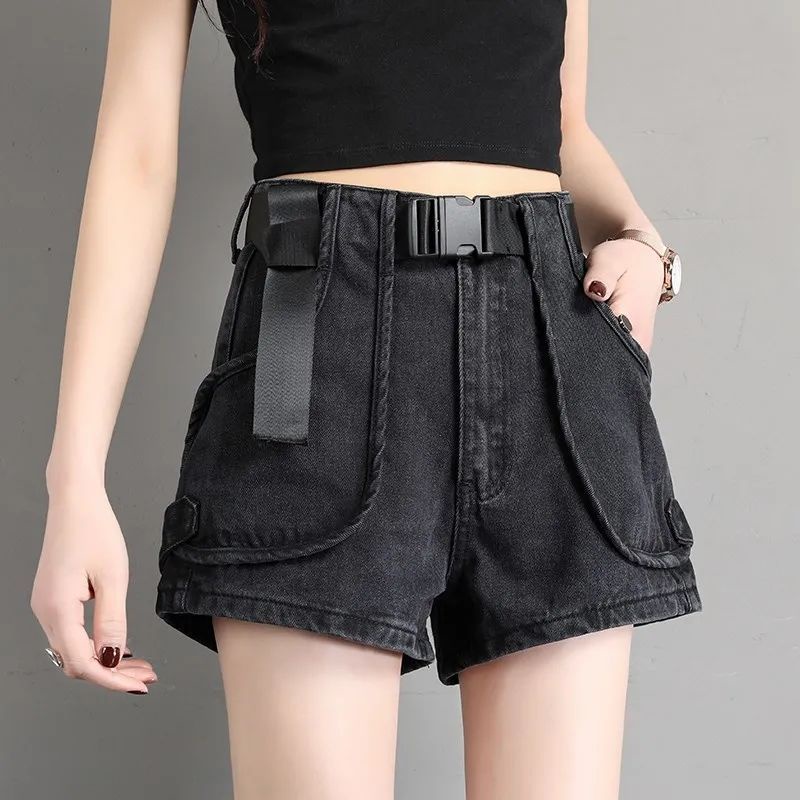 Quần Short Denim Màu Đen Lưng Cao Dáng Chữ a Thời Trang Cho Nữ