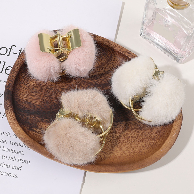 Kẹp Tóc Càng Cua Đính Bóng Lông Thỏ Dễ Thương Phong Cách Hàn Quốc