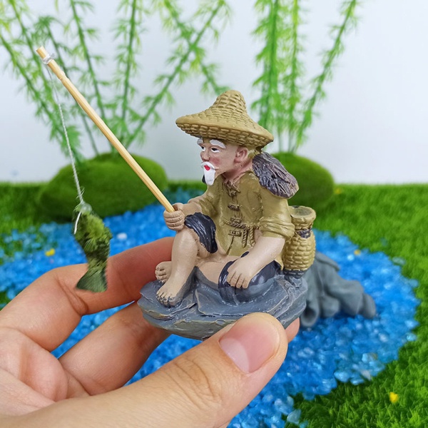 Mô Hình Ông Già Câu Cá Bằng Nhựa Dùng Trang Trí Bể Cá