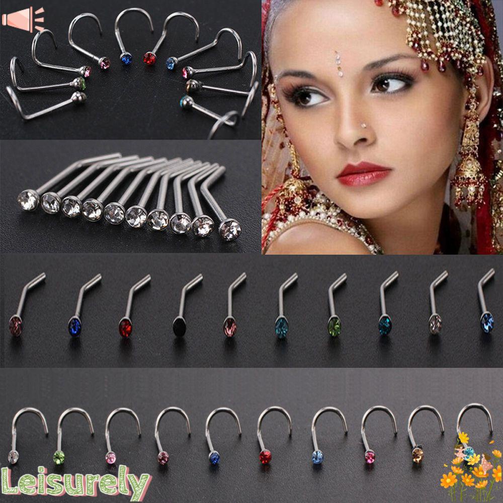 LEILY Set 10 Khuyên Mũi Thép Không Gỉ Đính Đá Pha Lê Thời Trang