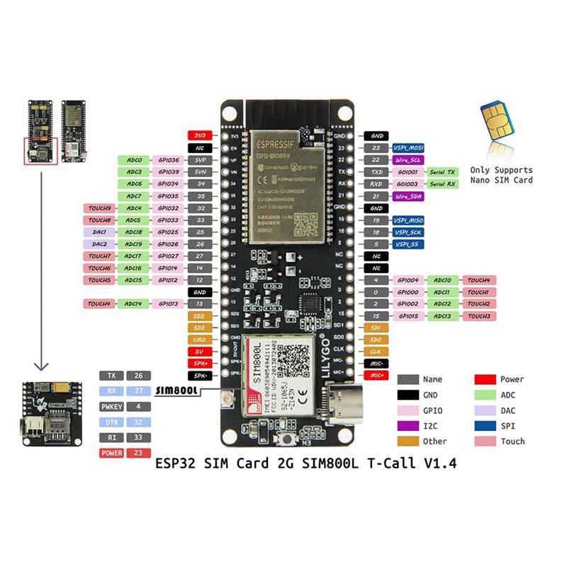 Bảng Mạch Mở Rộng Ăng Ten WiFi Bluetooth Không Dây T-Call V1.4 ESP32 Cho Arduino