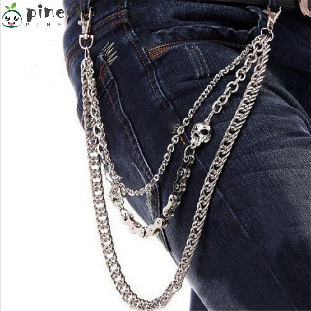 PINEVN Móc Khóa Dạng Ví 3 Lớp Hình Đầu Lâu Phong Cách Gothic Punk Cho Nam