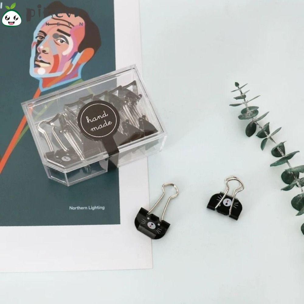 PINEVN Set 12 Kẹp Giấy Bằng Kim Loại Màu Đen Hình Mèo