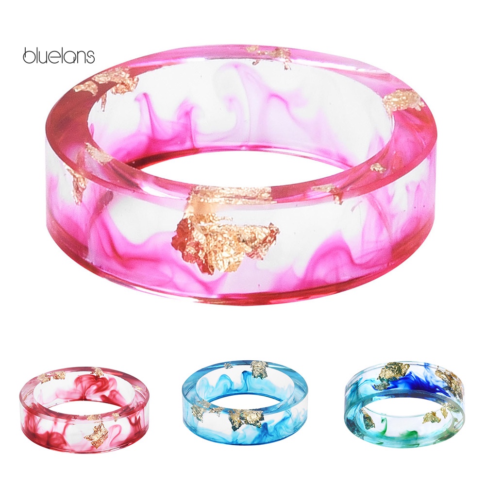 Nhẫn Nhựa Trong Suốt Phối Lá Mực In Màu Thời Trang Cho Nam Và Nữ