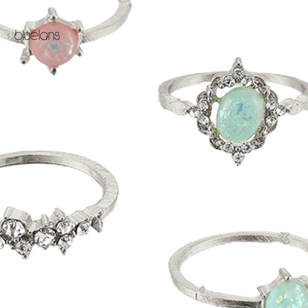 Set 4 Nhẫn Hợp Kim Đính Đá Quý Nhân Tạo Nhiều Màu Sắc Thời Trang