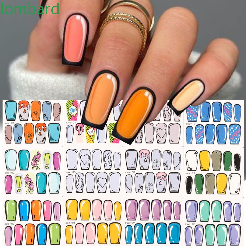 LOMBARD Miếng Dán Trang Trí Móng Tay Hình Ngọn Lửa / Trái Tim / Giọt Nước Phong Cách Pháp