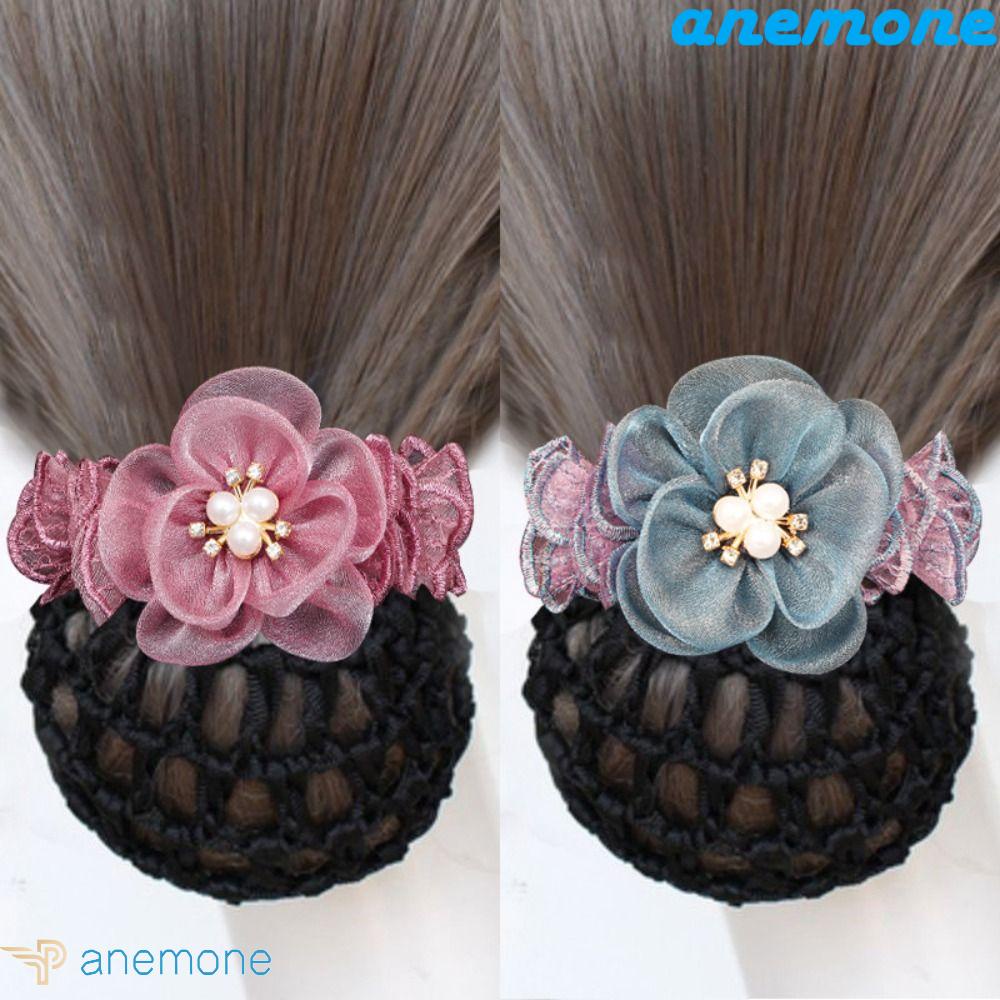 ANEMONE Vỏ Lưới Kẹp Tóc Có Thể Tháo Rời Họa Tiết Hoa Thanh Lịch Cho Nữ