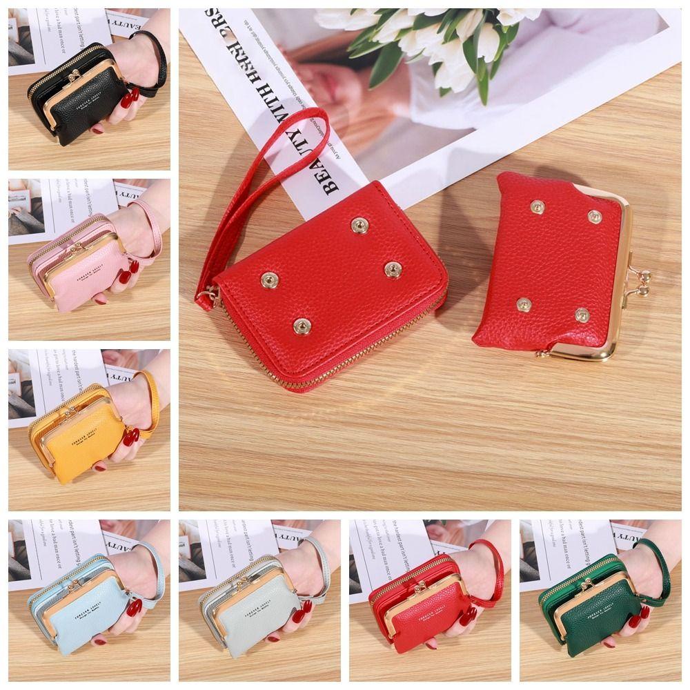 DANES Ví Ngắn Bằng Da PU Màu Trơn Sức Chứa Lớn Có Dây Đeo Vai Tháo Rời Được Cho Nữ