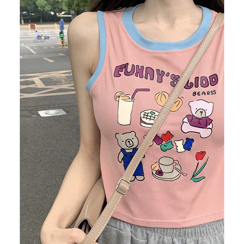 Áo Thun Không Tay In Họa Tiết Hoạt Hình Thời Trang Mùa Hè Dành Cho Nữ