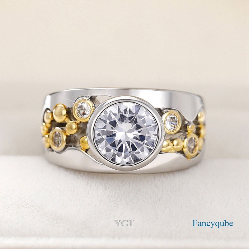 Ygt Nhẫn Đính Đá Zircon Hai Tông Màu Phong Cách Vintage Sang Trọng Cho Cặp Đôi