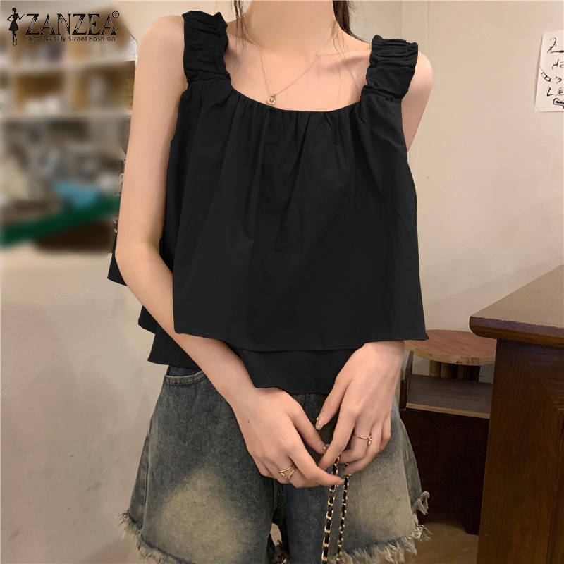 ZANZEA Áo Nữ Hai Dây Hai Lớp Không Tay Thời Trang Phong Cách Hàn Quốc