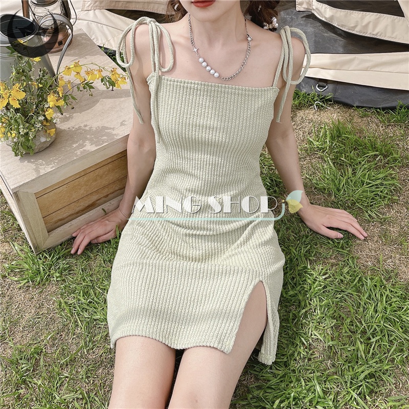 Đầm Hai Dây Màu Xanh Lá Ôm Dáng Gợi Cảm Cho Nữ